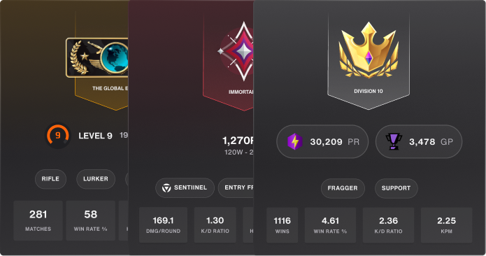 CS:GO, Valorant and Fortnite ranks